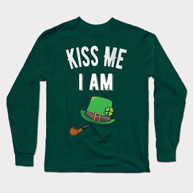 Kiss me I am Irish St Patricks day funny Long Sleeve T-Shirt by Designtigrate